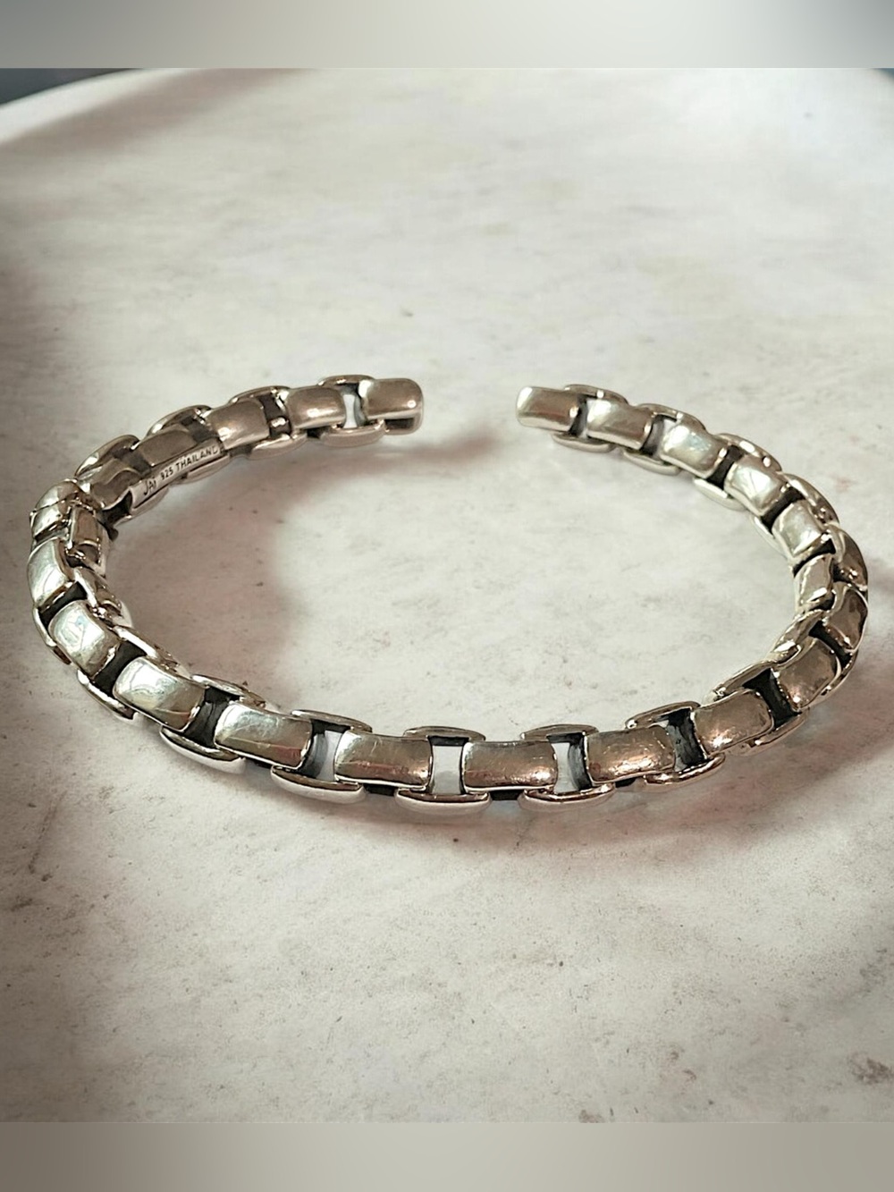 JAI by John Hardy Sterling Round Box Link Chain Bangle Bracelet
